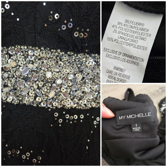 My Michelle Vintage Black Lace Sequins V Neck Prom Dress Evening Dress s… - Picture 10 of 13